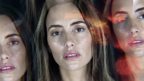 Woman's Face in a Kaleidoscopic Arrangement, Close Up Shot