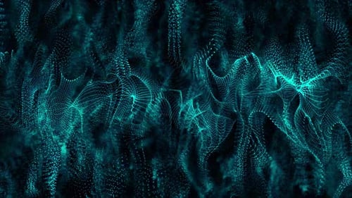 Dynamic Teal Particle Waves Looping Background