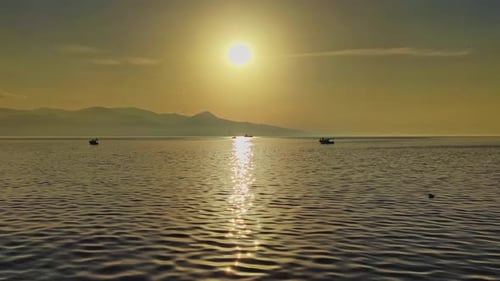 Sailing Boats Landscape And Sun Glitter Seascape In The Island Ocean
