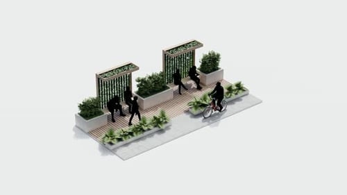 Isometric Park Scene Animation with Silhouetted People