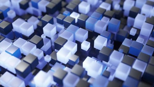 Dynamische 3D-Würfel, die hüpfen und leuchten und faszinierende visuelle Muster mit lebendiger Energie erzeugen und