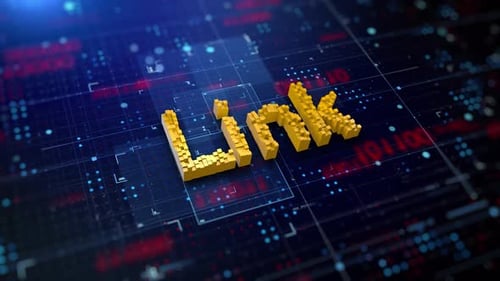 3D Pixel Link Text on Futuristic Digital Grid Background