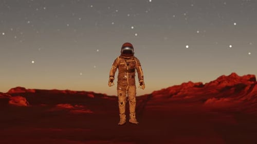 Futuristic Astronaut Walking on Alien Planet