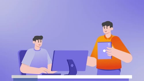 Leute, die mit dem Chef am Schreibtisch zusammenarbeiten, Animation 4K auf Alpha