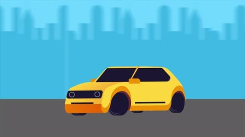 Isometric Yellow Car Driving In The City Traffic 4K