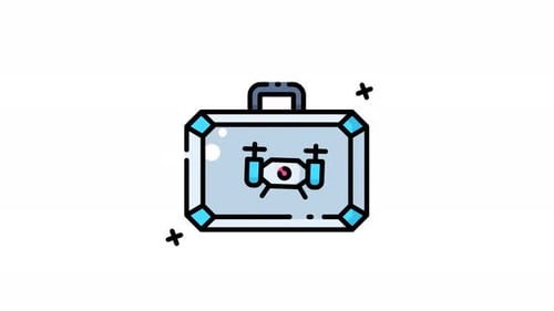 animation of Blue and gray briefcase with a drone inside.