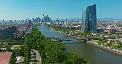 Aerial View of Frankfurt with Modern Skyscrapers Beautiful Sunny Day City Center Financial Capital
