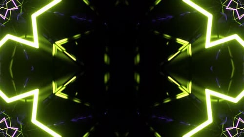 Purple And Light Green Geometric Neon Abstraction In Kaleidoscope Style Background Vj Loop In 4K