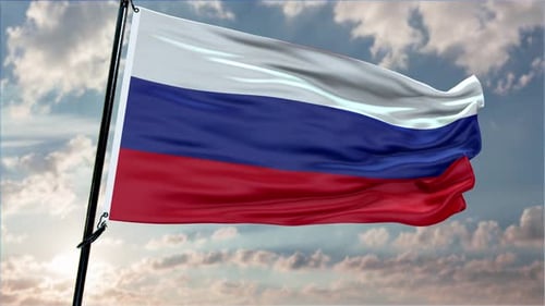 Seamless Loop of Realistic Waving Russian Flag Against Cloudy Sky