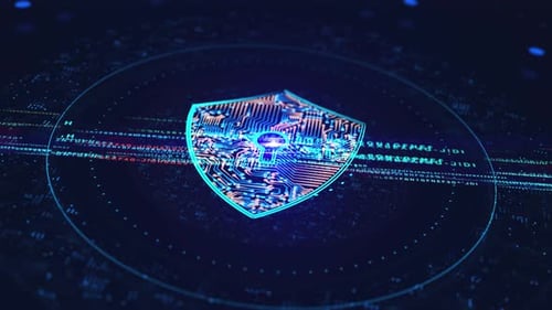 Digital Circuit Board Shield with Flowing Data Streams