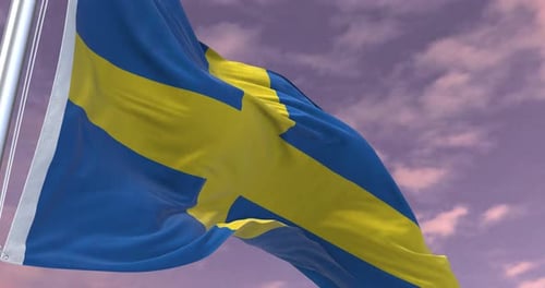 Realistic Swedish Flag Waving Against Cloudy Sky