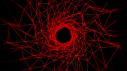 Abstract red color plexus tunnel background. Network connected data tunnel background animation .