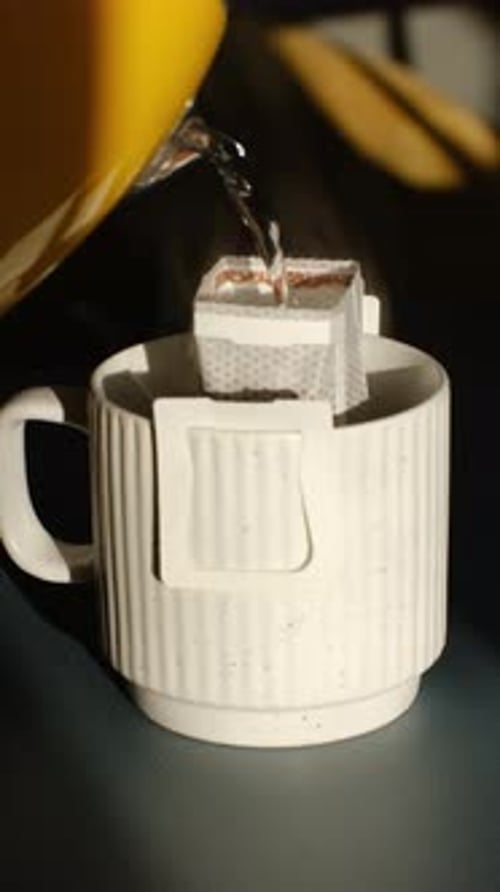Making Pour Over Coffee with Yellow Kettle at Home