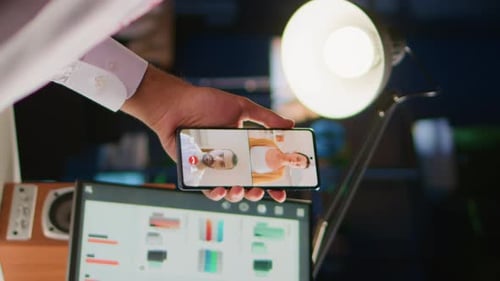 Virtual Meeting on Mobile Phone in Office Setting