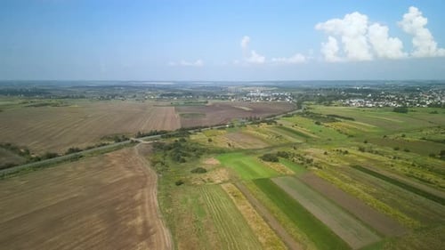 Agricultural field aerial view of farming in Ukraine