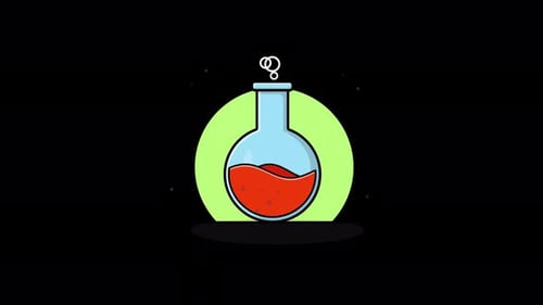 Animated Science Flask with Bubbling Red Liquid Reaction