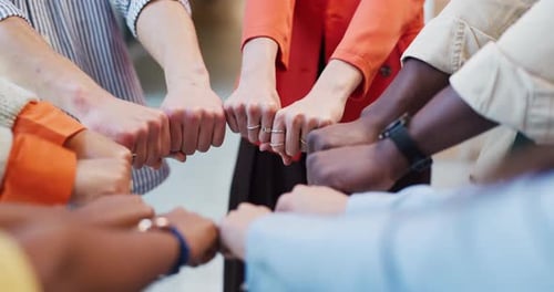 Diverse Team Fists Bump for Success in Workplace