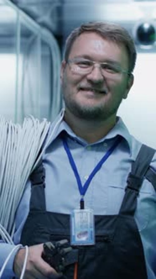 Friendly Technician Holding Cables Smiling Portrait