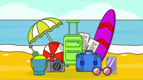 Animated Flat Design Beach Travel Items Collection