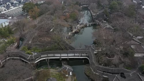 Aerial View of Urban Ancient Architecture and Street View Suzhou City Jiangsu Province China