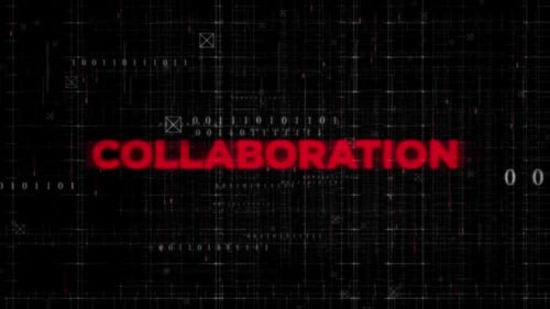 Animación de texto colaborativo sobre fondo digital