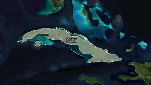Cuba Map Zoom Reveal with World Satellite View