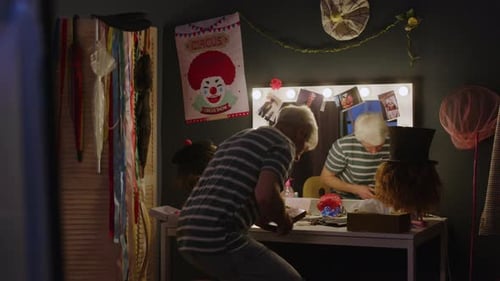 Man Prepares in Dimly Lit Dressing Room