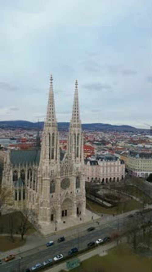 vertical Vienna's Votivkirche: majestic view from above