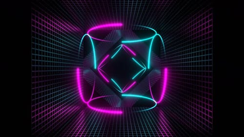 Cyan And Pink Neon Circle Lights In Square Frames Background Vj Loop In 4K