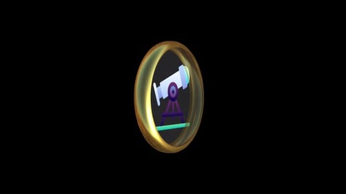3D Animated Telescope Icon Rotating in Golden Frame