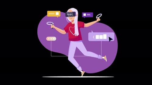 Animated Person Explores Virtual Reality World