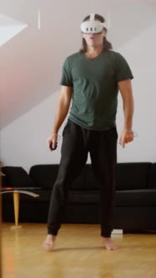 Man Using VR Headset in Apartment