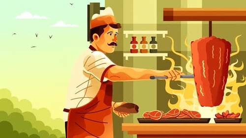 Chef Preparing Shawarma - Grill Meat - Barbecue Street Shop