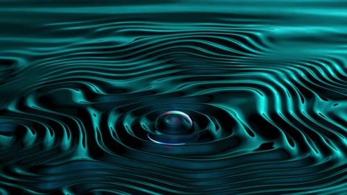 Abstract Liquid Surface with Glowing Iridescent Cube Animation