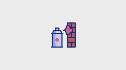 Animated Flat Design Spray Paint Can Icon on Brick Wall