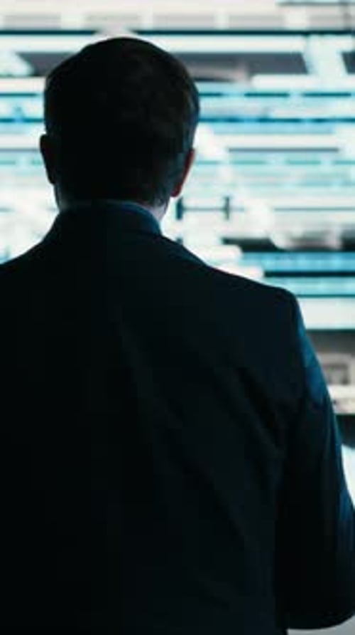 Vertical Video Writing Code Tablet Closeup and Engineer in Data Center