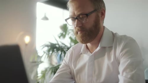 Businessman Working on Laptop in Office