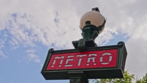 Metro Station Sign Paris Metro Station Entrance Sign at Evening in France