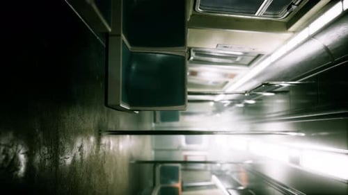 Vertical Empty Metal Subway Train in Urban Chicago