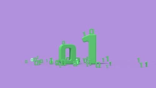 Binary symbols coding and computing concept. Minimal 3D render animation