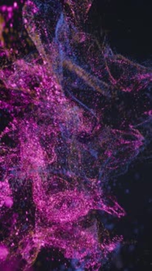 Vibrant Abstract Fluid Particles Swirl on Dark Background