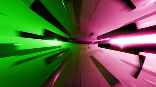 Futuristic tunnel with moving colorful lines.