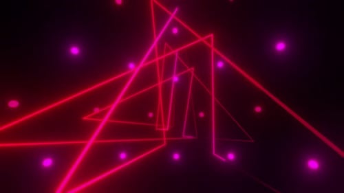 Dynamic neon triangle tunnel with vibrant light and futuristic design