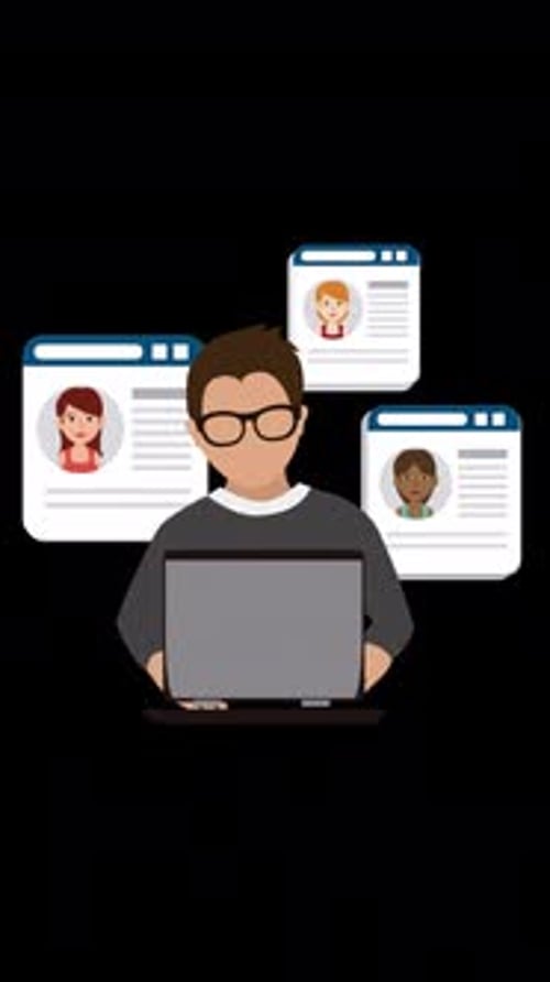 Animated Person Connecting Online with Social Profiles