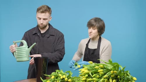 Florists Arranging Yellow Tulip Bouquet
