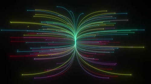 Futuristische neuronale Datenübertragungsanimation mit leuchtenden KI-inspirierten Lichtspuren und kybernetischer KI