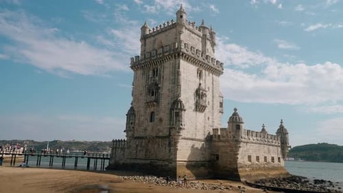 Medieval tower on river bank
