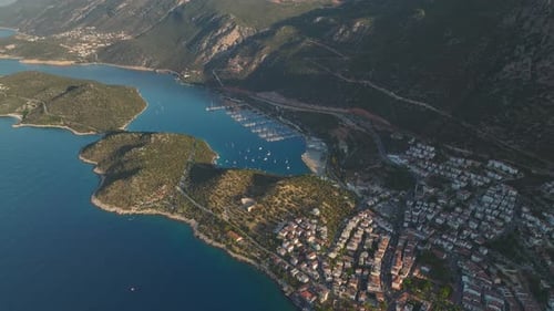 Aerial View Beautiful Ka Town in Antalya With a Large Yacht Marina