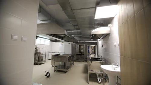 Kitchen with Stoves and Electrical Ovens in Restaurant