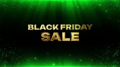 Black Friday Sale Golden Text Reveal with Green Particles